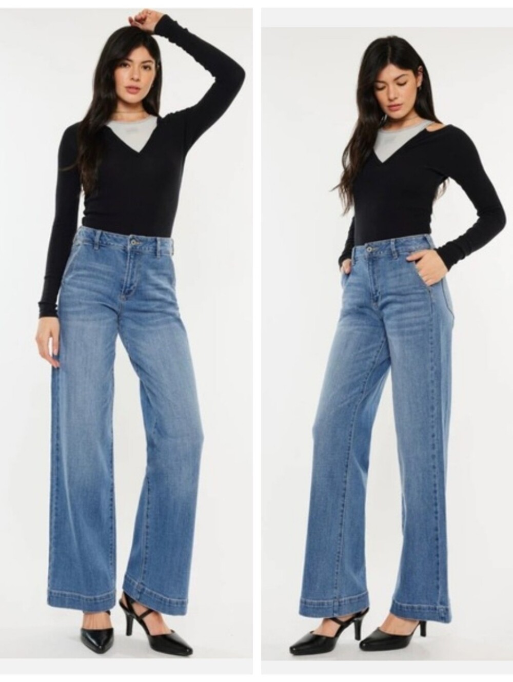 KanCan Women's Bertha High Rise Trouser Style Wide Leg Jeans Size 27 Boho Hippie